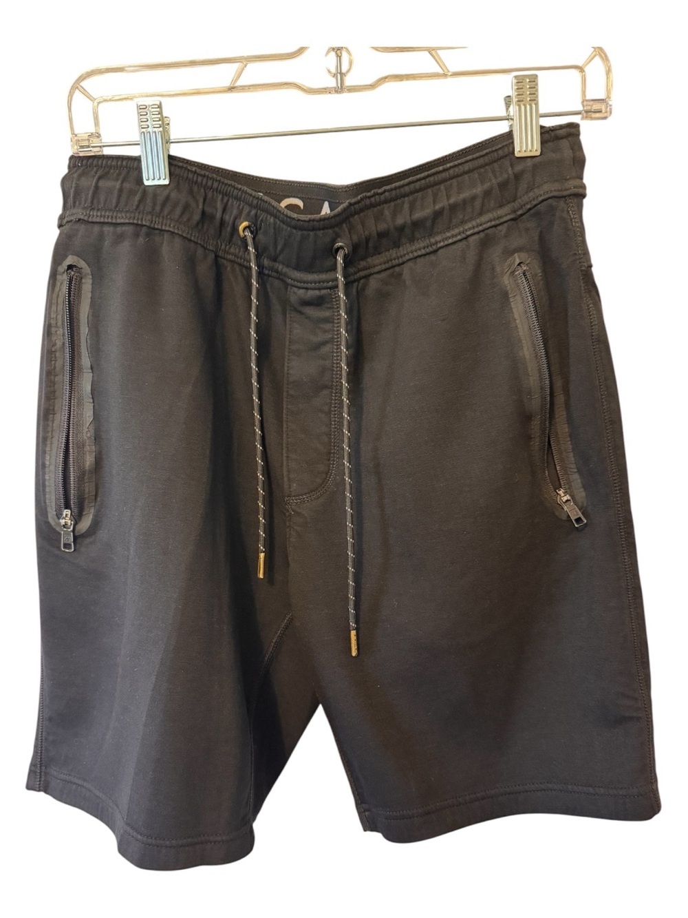 Men's American Eagle Black Drawstring Zip-Pocket Shorts Size Medium Small Flaw